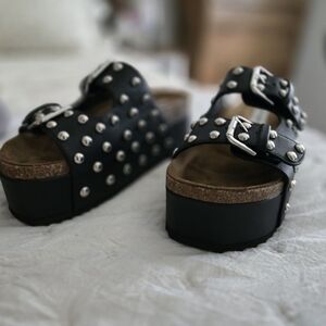Kali Black and Silver Platform Shoes with Studded Straps